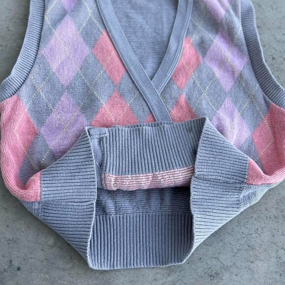 Vintage 80s 90s Sweater Vest Made in USA Argyle Print Vest Women's Large - Picture 6 of 7